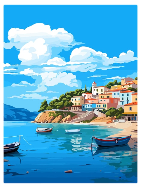 Parga Grécia cartaz de viagem vintage souvenir cartão postal retrato pintura ilustração WPA