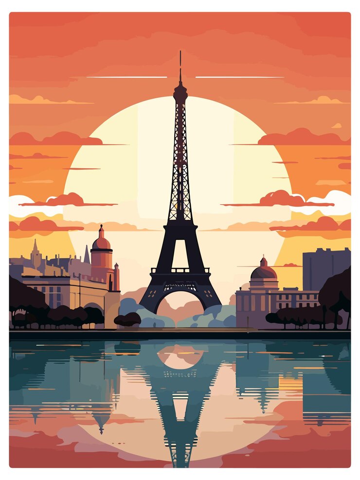Vetor paris frança poster de viagem vintage souvenir cartão postal retrato pintura ilustração wpa