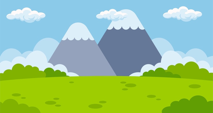 Vetor parque com cena de paisagem de montanha ilustração de fundo com área de espaço em branco