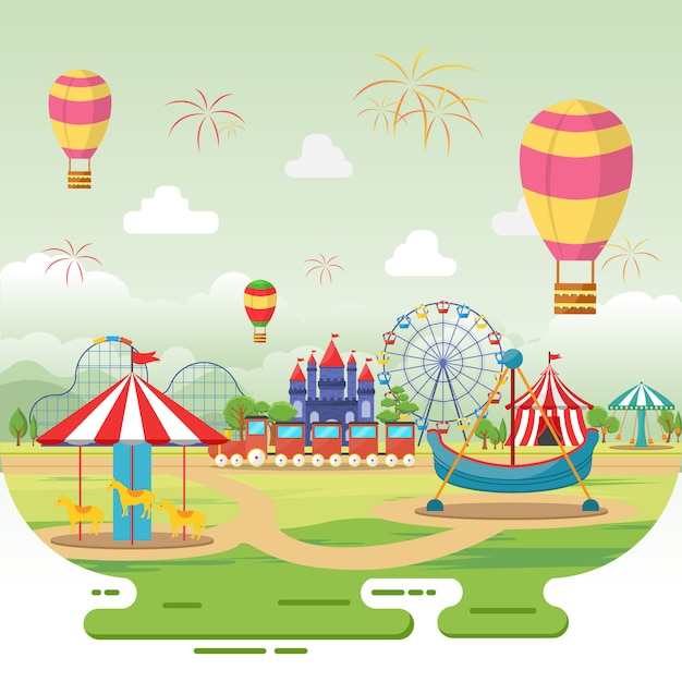 Parque de diversões circus carnaval festival fun fair paisagem ilustração