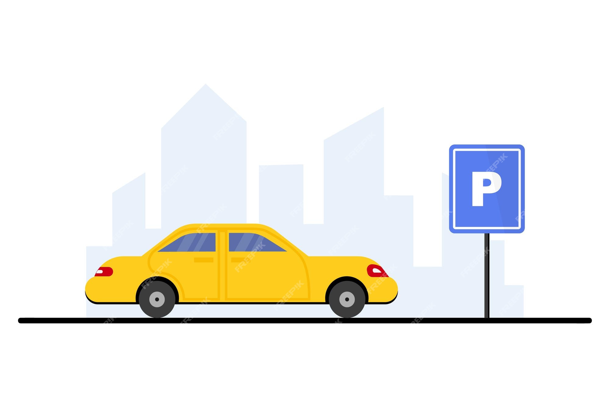 Carros Do Táxi Do Estacionamento E Fundo Da Cidade Ilustração do