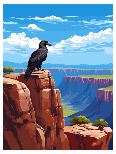 Vetor parque nacional do grande cânion arizona poster de viagem vintage souvenir cartão postal pintura de retrato wpa