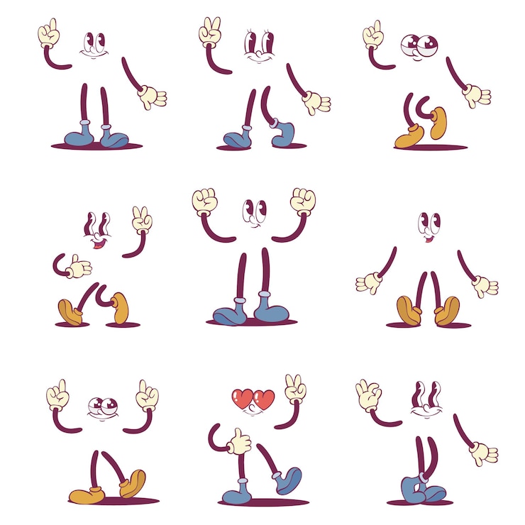 Vetor partes de personagens de mascotes retro groovy