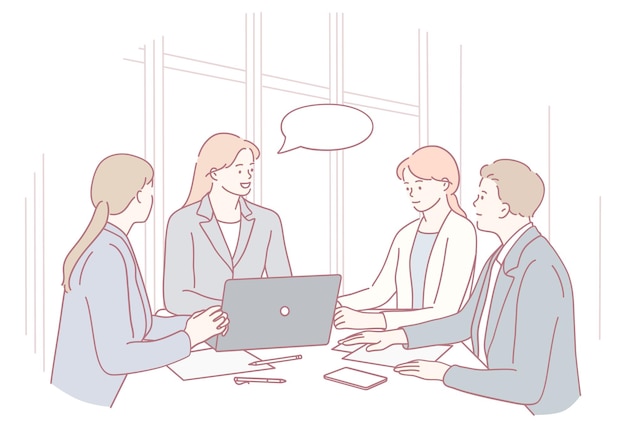 Participar numa discussão de equipa construtiva num ambiente de trabalho de escritório moderno