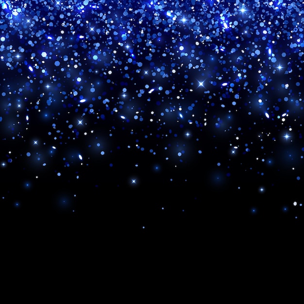 Partículas caindo azuis sobre fundo preto. Ilustração vetorial