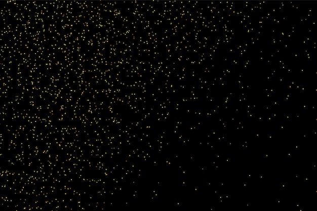 Partículas de ouro glitter caindo brilham. Pó mágico dourado cintilante. Efeito de luz em um fundo transparente preto. Faíscas e estrelas brilham com luz especial. Vetor