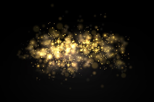 Partículas de poeira dourada cintilantes bokeh natal efeito de luz cintilante amarelo faíscas estrela