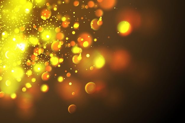 Vetor partículas douradas o bokeh amarelo brilhante circunda o fundo dourado luxuoso