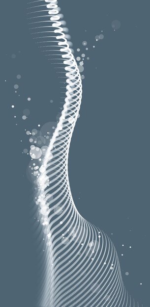 Vetor partículas pontilhadas fluxo de onda vetor abstrato tecnologia e ciência fundo grande fluxo de dados nanotecnologia tema bela abstração design pontos cluster de matriz em movimento ondulado