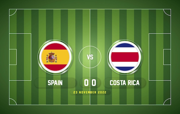 Partida espanha x costa rica 2022 com placar e fundo do estádio