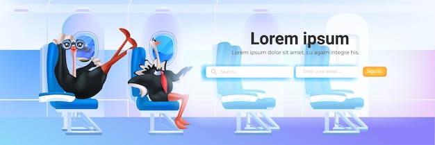 Passageiros de avestruzes sentados em viagem de negócios de avião férias conceito viajando interior do avião