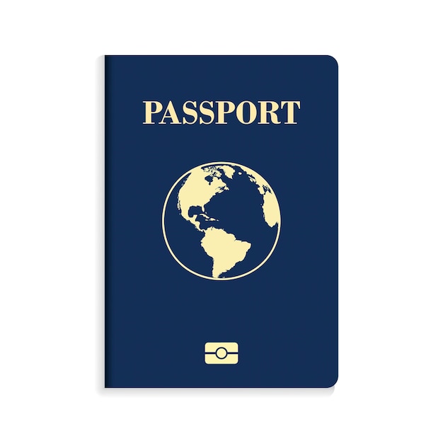 Passaporte azul biométrico internacional isolado no fundo branco. documento de identificação internacional