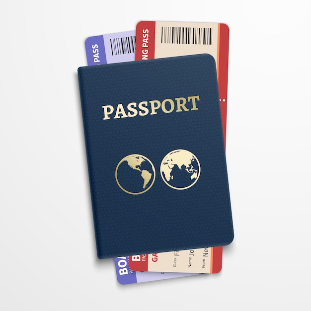 Passaporte com passagens aéreas. Viagens internacionais de turismo