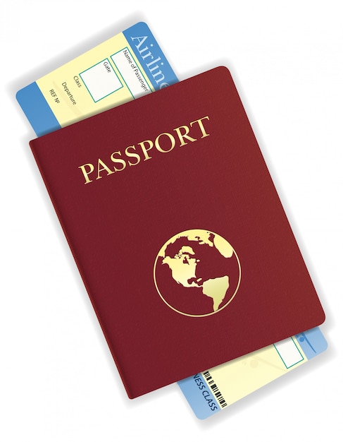Passaporte e ilustração vetorial de passagem aérea