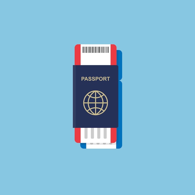 Vetor passaporte vetorial com bilhetes dentro conceito de viagem aérea id de cidadania de design plano para viajante isolado passaportes de documento internacional azul ilustração de estoque10 eps