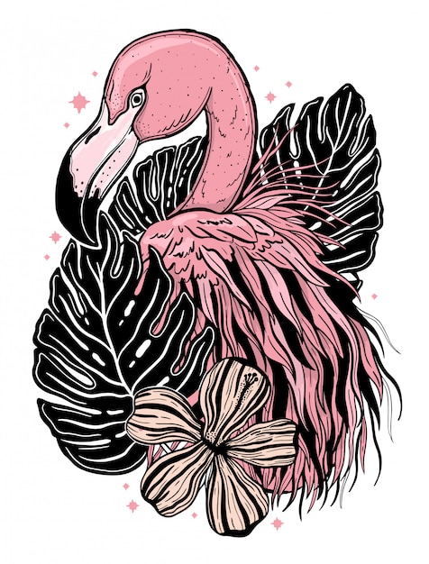 Pássaro animal tropical da tatuagem do flamingo. desenho de natureza de verão.