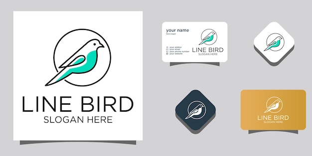 Pássaro com linhas inspiração de design de logotipo de folhas