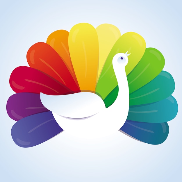 Pássaro de pavão vector com penas de arco-íris - conceito abstrato