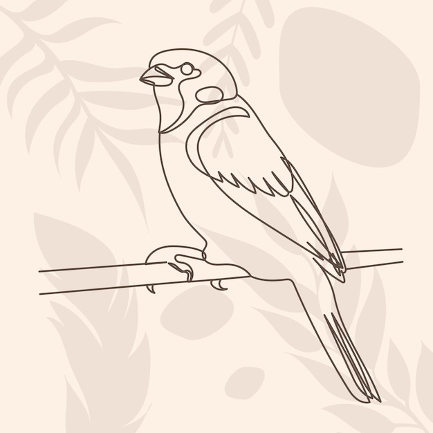 Pássaro em um galho um desenho de linha contínua