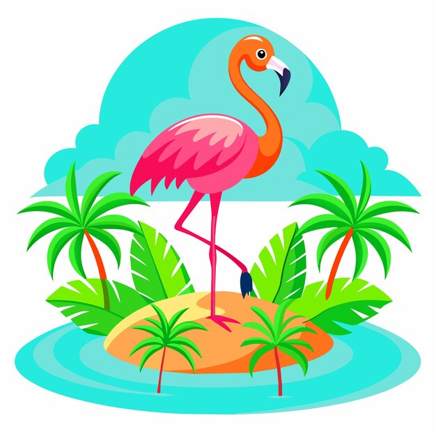 Vetor pássaro flamingo rosa tropical desenhado à mão, mascote plano e elegante, personagem de desenho animado