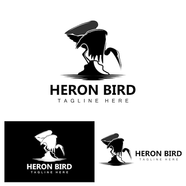Vetor pássaro garça cegonha logo design pássaros garça voando no rio vector ilustração de marca de produto