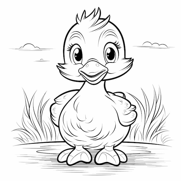 Vetor pássaro pato isolado página de coloração para crianças animais preto e branco ilustração de desenho animado