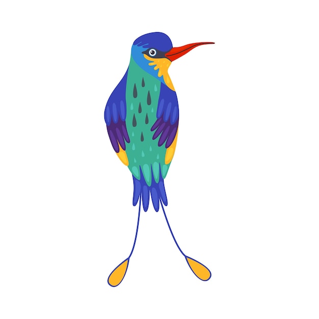 Pássaro tropical colorido bonito com ilustração vetorial de plumagem brilhante