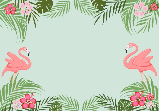 Vetor pássaros flamingo e quadros de flores com fundo flamingo flamingo