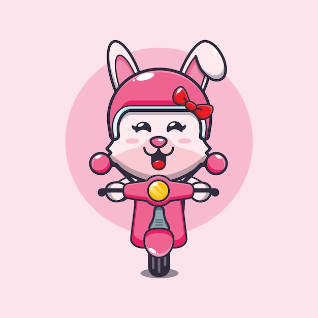 Passeio de personagem de desenho animado de mascote de coelhinho fofo na scooter