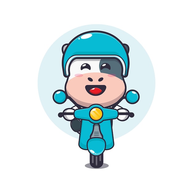 passeio de personagem de desenho animado de mascote de vaca fofa na scooter