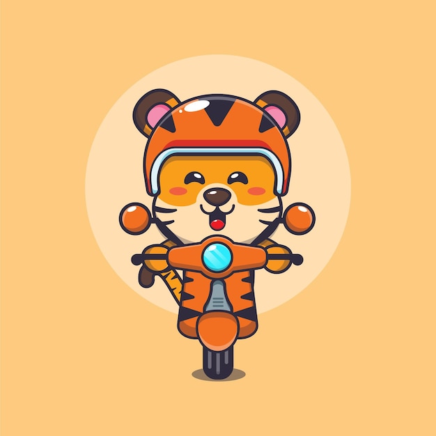 Passeio de personagem de desenho animado de mascote tigre fofo na scooter