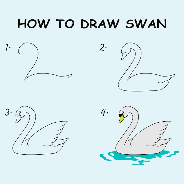 Passo a passo para desenhar um tutorial de desenho de cisne, uma aula de desenho de cisne para crianças