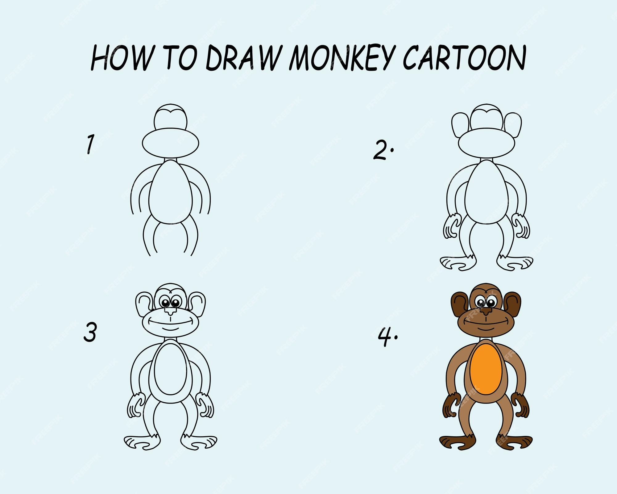 Tutorial de desenho. Como desenhar um macaco engraçado imagem