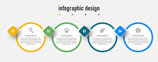 Passos circular moderno conectando modelo profissional elegante de design infográfico com 4 etapas