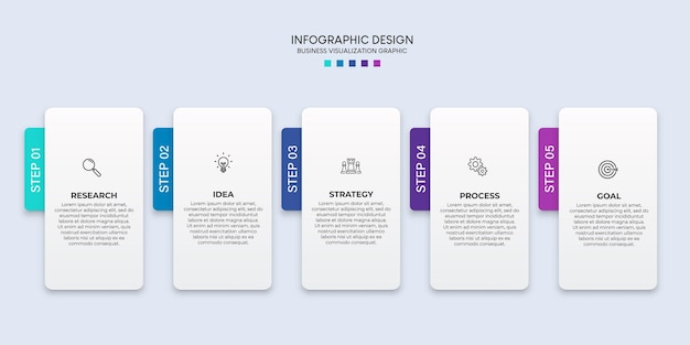 Passos design de modelo infográfico de processo de cronograma de visualização de dados de negócios com ícones