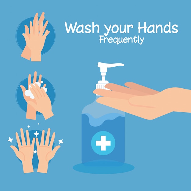 Vetor passos para lavar as mãos com frequência, pandemia de coronavírus, auto-proteção contra a covid 19, lavar as mãos para evitar 2019 ncov