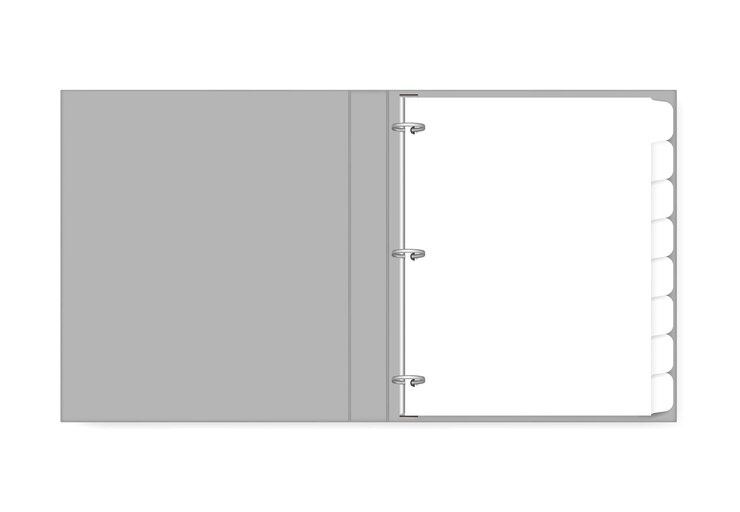 Pasta de 3 argolas com divisória de guia perfurada maquete de papel branco Abra o caderno em branco recarregável