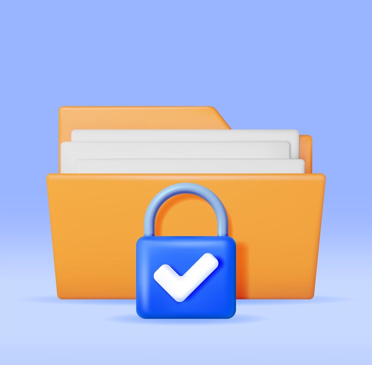 Vetor pasta de documentos 3d com cadeado