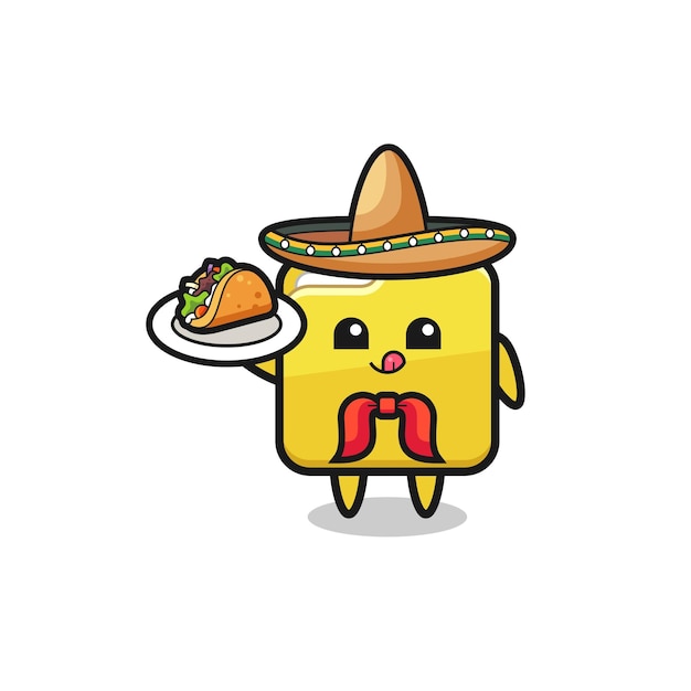 Pasta mascote chef mexicano segurando um taco