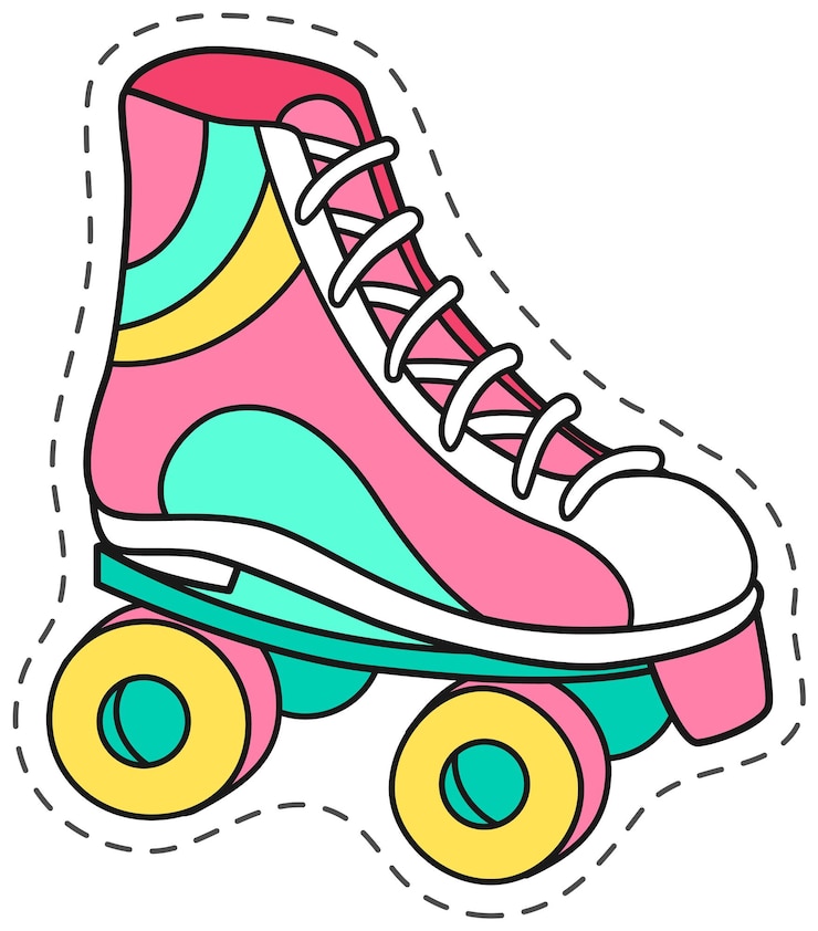 Vetor patch de patins coloridos com contorno pontilhado evocando uma sensação de nostalgia lúdica e moda à moda perfeito para adicionar um toque de charme retro aos projetos