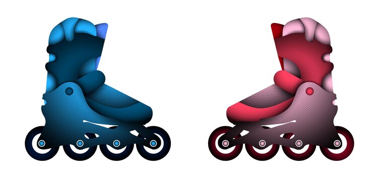 Vetor patins esportivos em azul e rosa em estilo de papel de desenho animado artigos esportivos para atividades extremas ao ar livre vetor