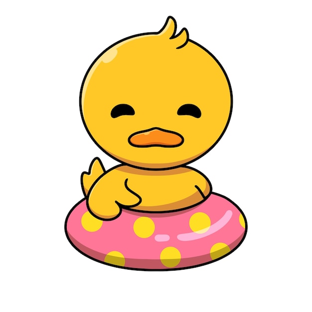 Vetor pato bonito com um anel de natação - personagem de desenho animado - ilustração vetorial