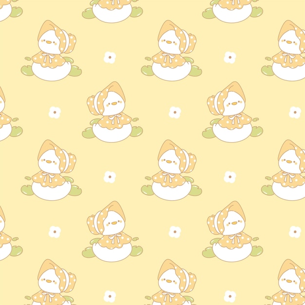 Pato fofo amarelo pastel padrão sem emenda de bebê