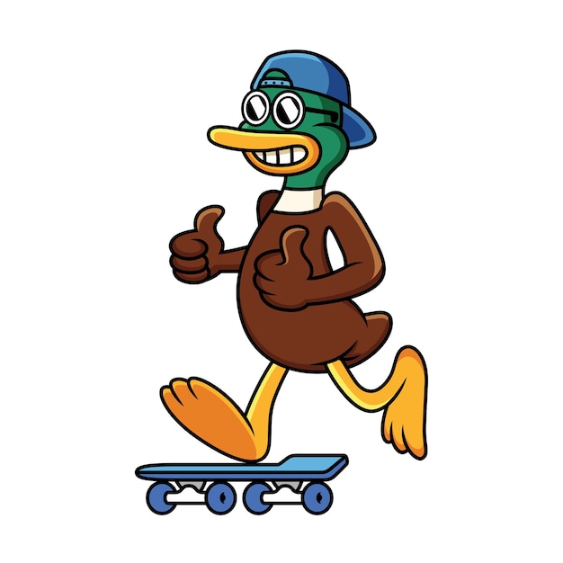 Pato legal com skate e pose engraçada