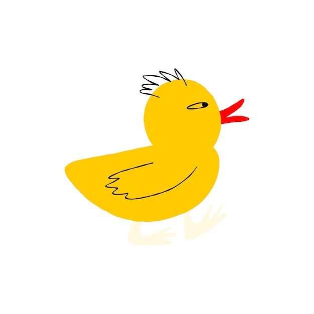 Pato pássaro amarelo desenhado à mão ilustração em quadrinhos de desenho animado