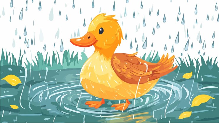 Vetor pato sob ilustração vetorial de chuva isolado em fundo branco