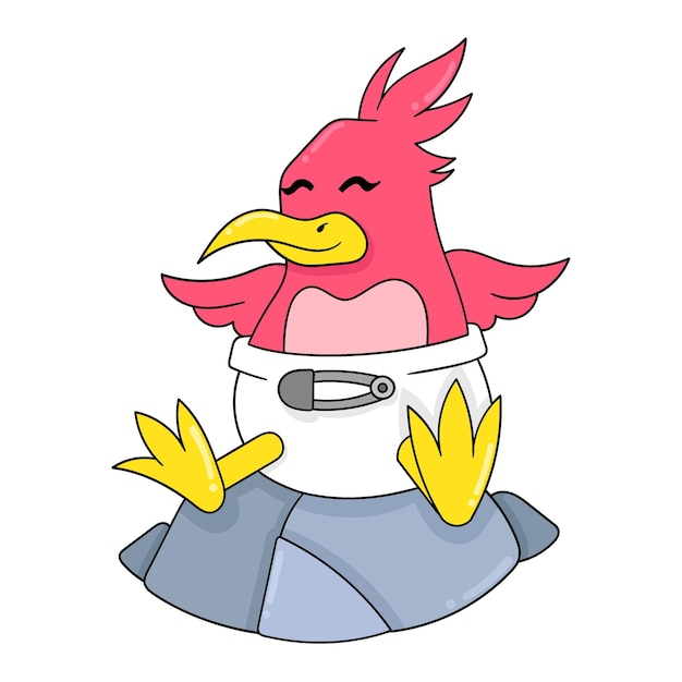 Pato vermelho bebê sentado na imagem de ícone de rabisco de fralda kawaii