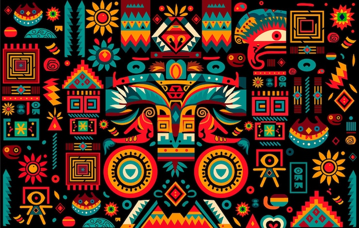 Vetor patrão vetorial sobre cultura maya colores brilhantes
