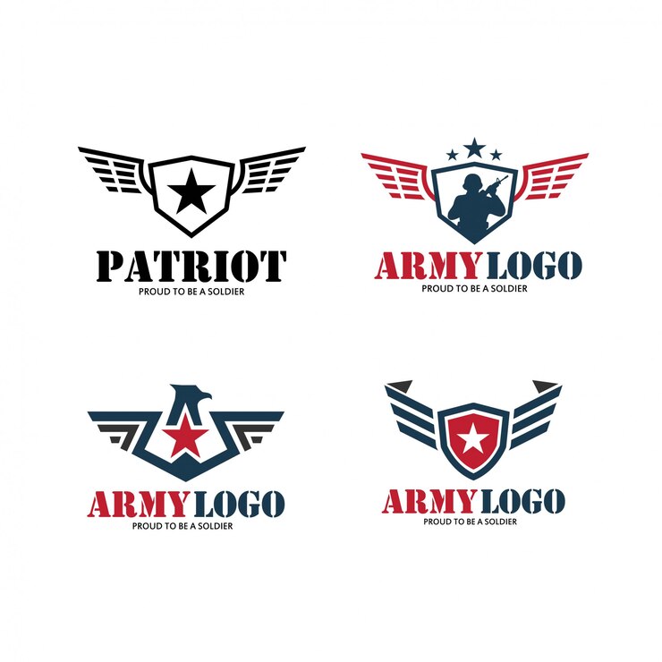 Vetor patriota &amp; logotipo do exército com logotipo moderno da estrela &amp; da asa militar