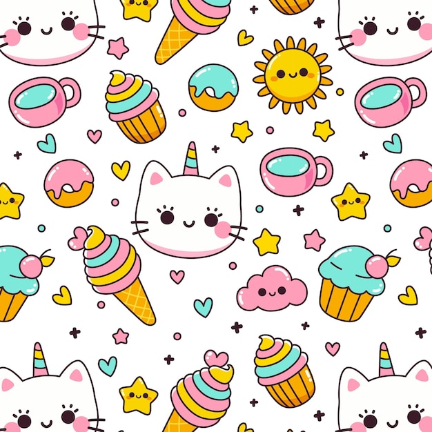 Patroço sem costura de gato bonito para crianças.